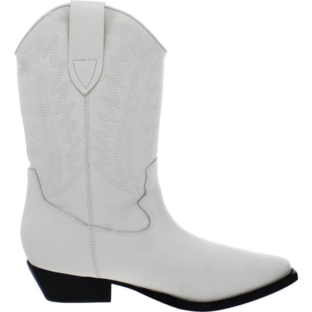 Marc Fisher White Mid Calf Black Sole Natara Western Cowboy Boots